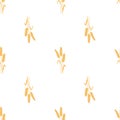 Seamless pattern with spikelets and grains of wheat on white background. Vector cartoon flat illustration for backery packaging,