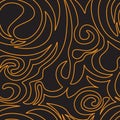 Seamless pattern of spirals and curlicues of orange on a black background, waves, vegetative Royalty Free Stock Photo