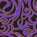 Seamless pattern of spirals and curls of black color on a purple background with orange edging, waves, vegetative Royalty Free Stock Photo