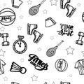 Seamless pattern with sport equipment, isolated on white.Vector illustration