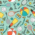 Seamless pattern with sport icons - volleyball, diving, badminton and tennis.