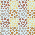 Seamless pattern of spots of different shapes and colors, natural pebble mosaic and repeating square patterns for paper or textile