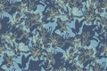 Seamless pattern with spotted silhouettes of lilies flowers, buds and leaves.