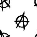 Seamless pattern of sprayed anarchy symbol with overspray in black over white. Vector illustration template Royalty Free Stock Photo