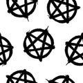 Seamless pattern of sprayed pentagram symbol. Vector illustration with overspray in black over white. Royalty Free Stock Photo
