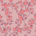 Seamless pattern. spring branches, flowers on pink background. Doodle. Hand drawing vector. floral design for textile, wedding,