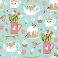 Seamless pattern with spring and Easter items. Vector graphics Royalty Free Stock Photo