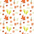 Seamless pattern of spring elements. Homework in the garden. Rubber boots, flowers, ladybugs and tools. Spring. Summer Royalty Free Stock Photo