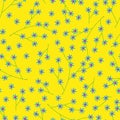 Seamless pattern Spring flower,Vintage Design in 1970s with Seamless tiny flower Blue,Pink color on Yellow background,60s,70s Royalty Free Stock Photo