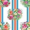 Seamless pattern with spring flowers on grunge striped colorful background Royalty Free Stock Photo