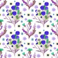 Seamless pattern with spring flowers and leaves. Wildflowers on isolated white background. Floral pattern for Wallpaper Royalty Free Stock Photo