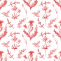 Seamless pattern with spring flowers and leaves. Wildflowers on isolated white background. Floral pattern for Wallpaper Royalty Free Stock Photo