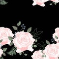 Seamless pattern with spring flowers and roses. Hand drawn background.