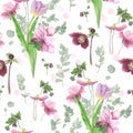 Pattern with spring flowers, watercolor painting Royalty Free Stock Photo