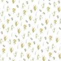 Seamless pattern with spring herbs close-up. grass primrose in the style of realism drawing. modern sketch, template for design