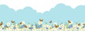 Seamless pattern Spring nature background with blue sky,cloud with bee and butterfly on daisy field.Vector Endless Summer green Royalty Free Stock Photo