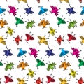 Seamless pattern of spring rainbow birds