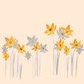 Seamless pattern of spring yellow and gray flowers on a light beige background. Watercolor