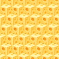 Seamless pattern of square slices of yellow cheese in vector. Swiss cheese background. Edam slice porous yellow piece. Cartoon Royalty Free Stock Photo