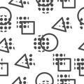 Seamless pattern squares, triangles, circle lines and abstract dots in black and white Royalty Free Stock Photo