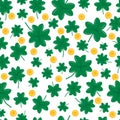 Seamless pattern for St. Patric`s Day with clover and money for textiles, interior design,book design, website background,