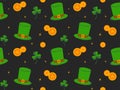 Seamless pattern for St. Patrick's Day on black background, Irish background, green clover and shamrock, spring Royalty Free Stock Photo