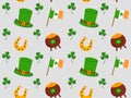 Seamless pattern for St. Patrick's Day, with coins, clover and hat. Vector illustration for wrapping paper, textile Royalty Free Stock Photo