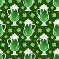 Seamless pattern of St. Patricks Day symbols. Green beer. Four-leaf clover. Good luck. Magic, religious traditions. For Royalty Free Stock Photo