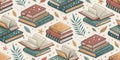 Seamless Pattern of Stacked Books with Floral Accents for Educational and Decorative Purposes Royalty Free Stock Photo