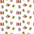 Seamless Pattern with Stacked Books and Reading Design Elements. Royalty Free Stock Photo