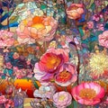 Seamless pattern with stained-glass mosaic colorful flowers. Ornate detailed background. Generative AI Royalty Free Stock Photo