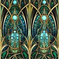 Seamless pattern with stained glass window. abstract mosaic repetition background. Generative AI Royalty Free Stock Photo