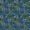 Seamless pattern. Star of David. Vector thematic texture on blue. Hanukkah surface design.