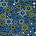 Seamless pattern. Star of David. Vector thematic texture on blue. Hanukkah surface design.