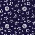 Seamless pattern with star drawings. Black outlines on white background. Vector illustration. EPS10