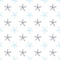 Seamless pattern of starfish and corals on a white background. Vector illustration.