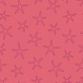 Seamless pattern with starfishes on pink background