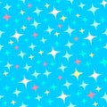 Seamless pattern with starlight sparkles, twinkling stars. Shining blue background. Cartoon style