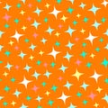 Seamless pattern with starlight sparkles, twinkling stars. Shining orange background. Abstract luster, chic backdrop. Cartoon