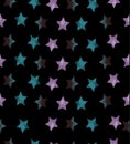 Seamless Pattern with Stars on black background.