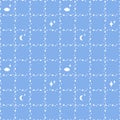 Seamless pattern with stars of different sizes. Clouds, the moon. Square cell of white stars on a blue background Royalty Free Stock Photo