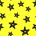 Seamless pattern with stars drawn by hand. Grunge, graffiti, watercolour, sketch.