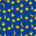 Seamless pattern with stars, moon and mice Royalty Free Stock Photo