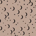 Seamless pattern with stars and the New Moon. Vector illustration for a minimalistic design. Modern elegant background.Finnish dra