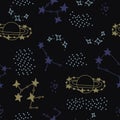 Seamless pattern with stars, planets and moon. Astronomical background. Print for textile, wallpaper, covers, surface