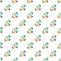 Seamless pattern of stars and polygon geometric shapes in teal green, brown, and light green colors on white background. Royalty Free Stock Photo