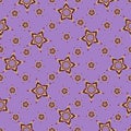 Seamless pattern of stars stacked of colored squares, on a bright purple background