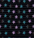 Seamless Pattern with Stars on striped background.