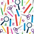 Seamless pattern with stationery items