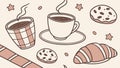 Seamless pattern of steaming hot drinks and delicious croissants, vector design Generative AI Royalty Free Stock Photo